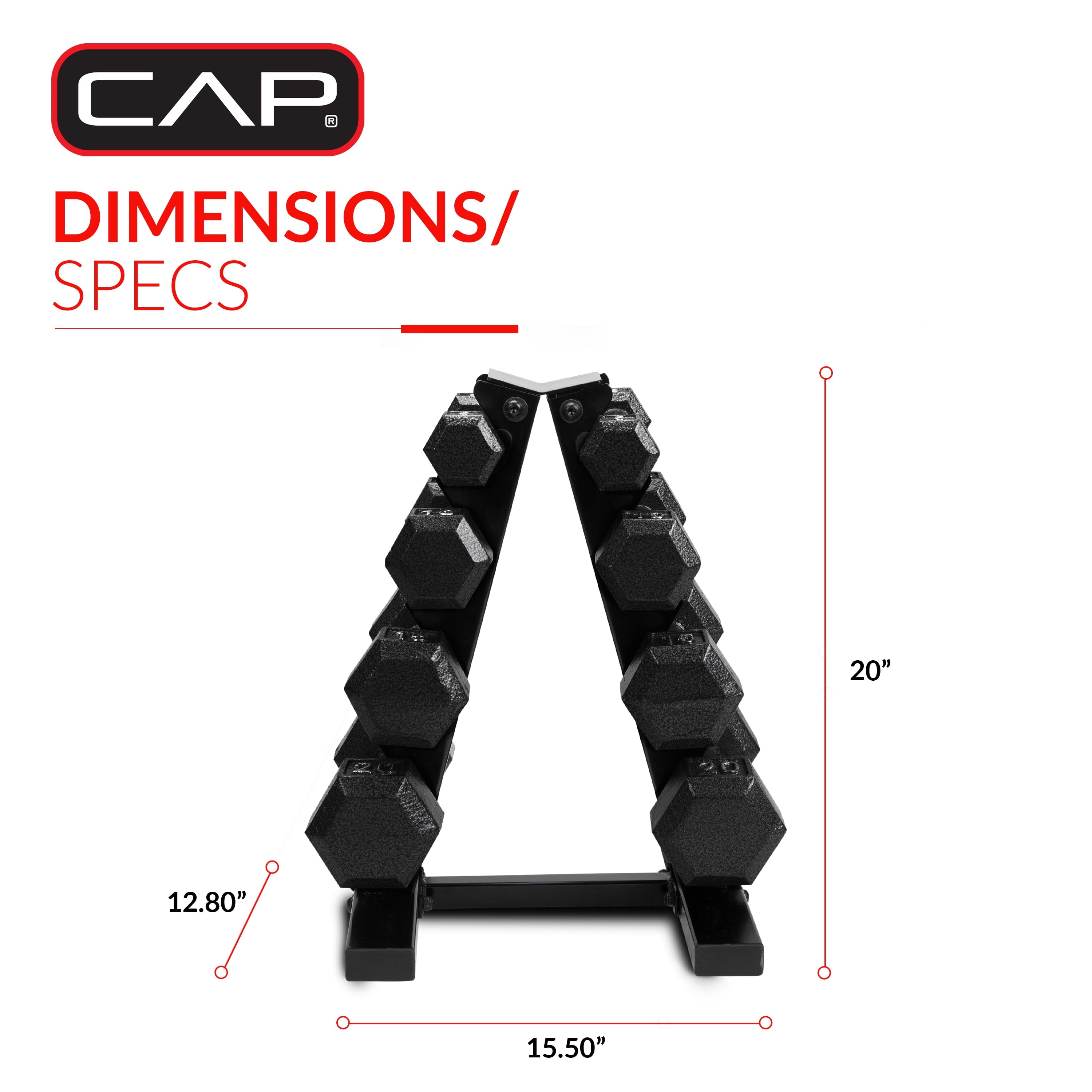 Barbell 100 Lb Cast Iron Hex Dumbbell Weight Set with Rack, Black